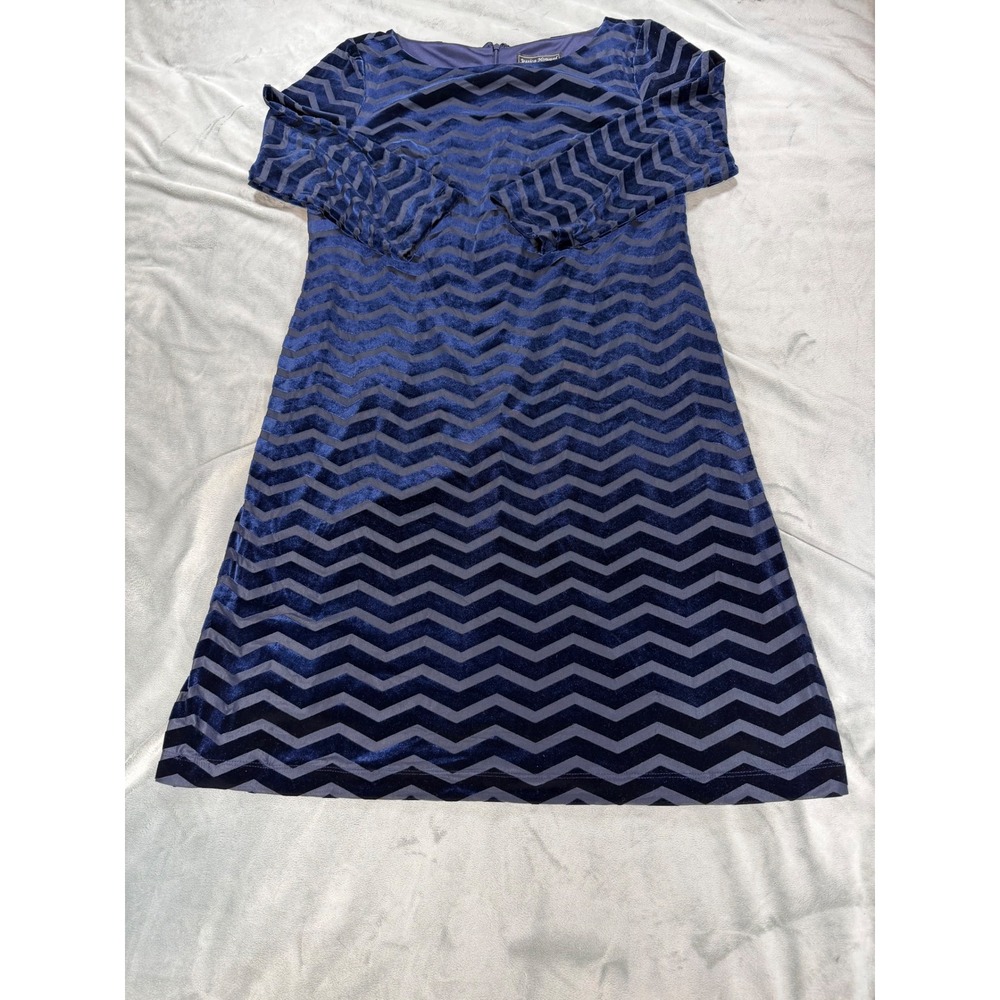 Jessica Howard Blue Womens Velvet Chevron Holiday Evening Lined Dress Size 12